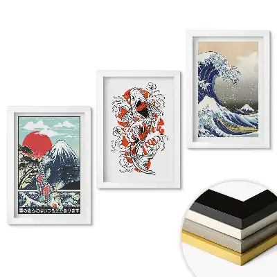 Triptych v rámu Japonské umění Vlny a kapr