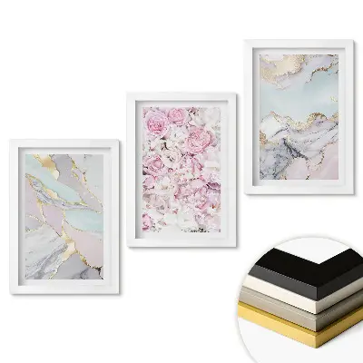 Triptych v rámu Elegantní kolekce mramorových a květinových vzorů