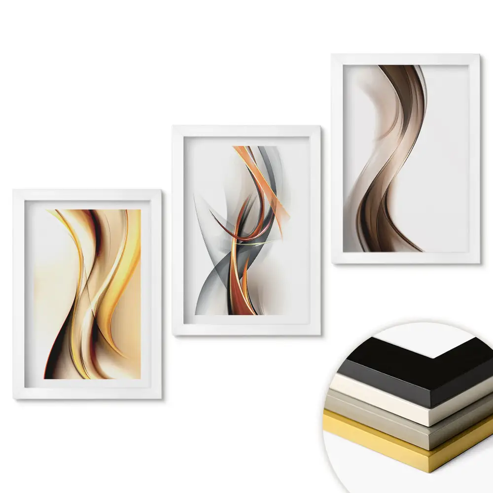 Triptych v rámu Abstraktní vlny v teplých barvách