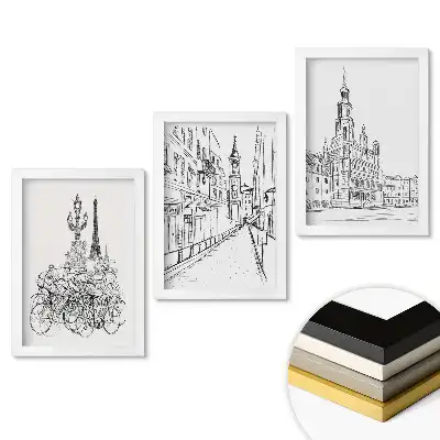 Triptych Města v řadě v rámu minimalistické umění