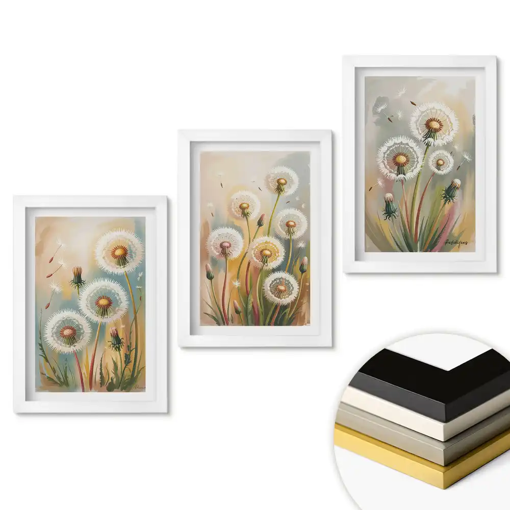 Triptych v rámu Nadýchané pampelišky v pastelových barvách
