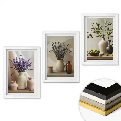 Triptych v rámu Květinové aranžmá v keramických vázách
