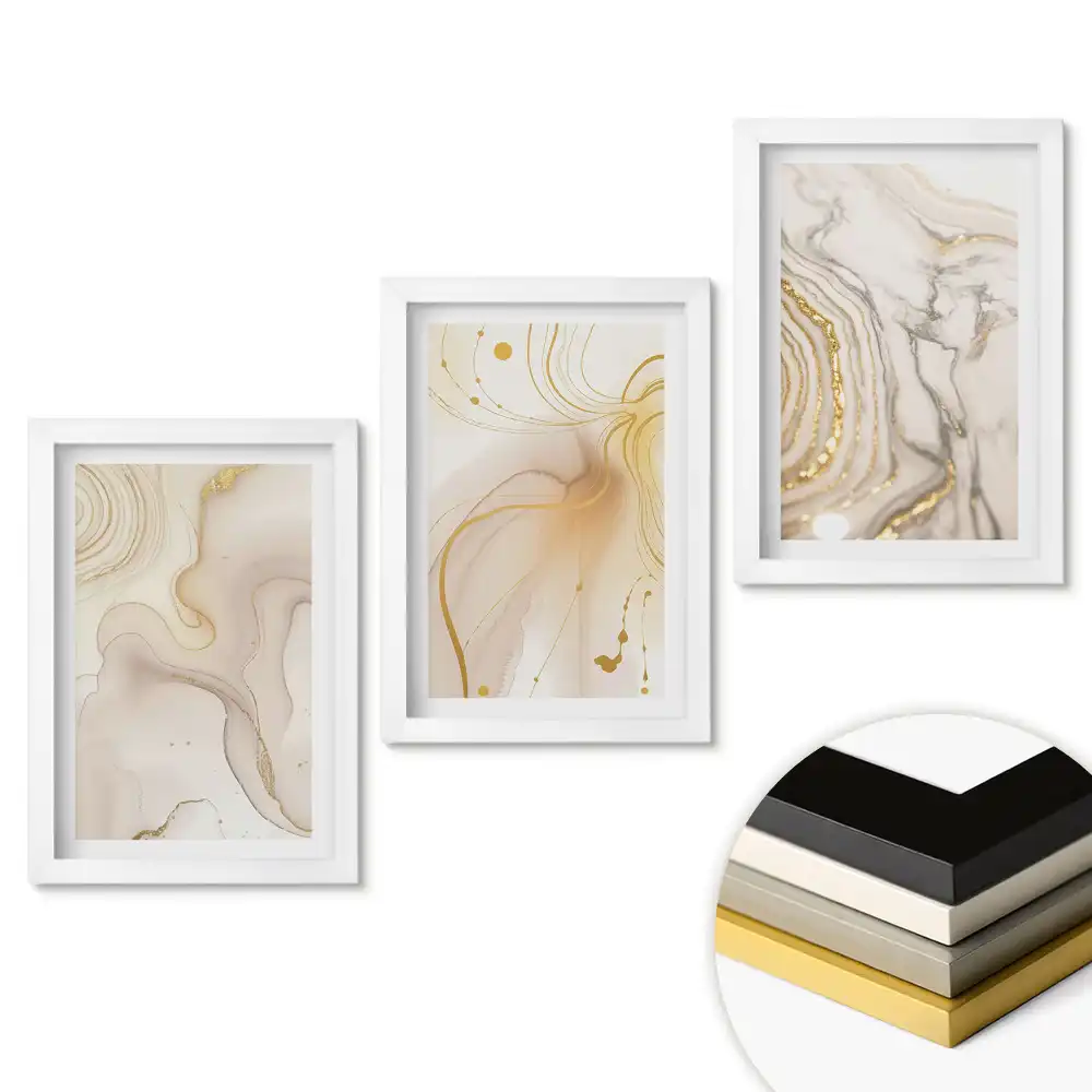 Set obrazů do obýváku Elegance v odstínech zlaté a béžové