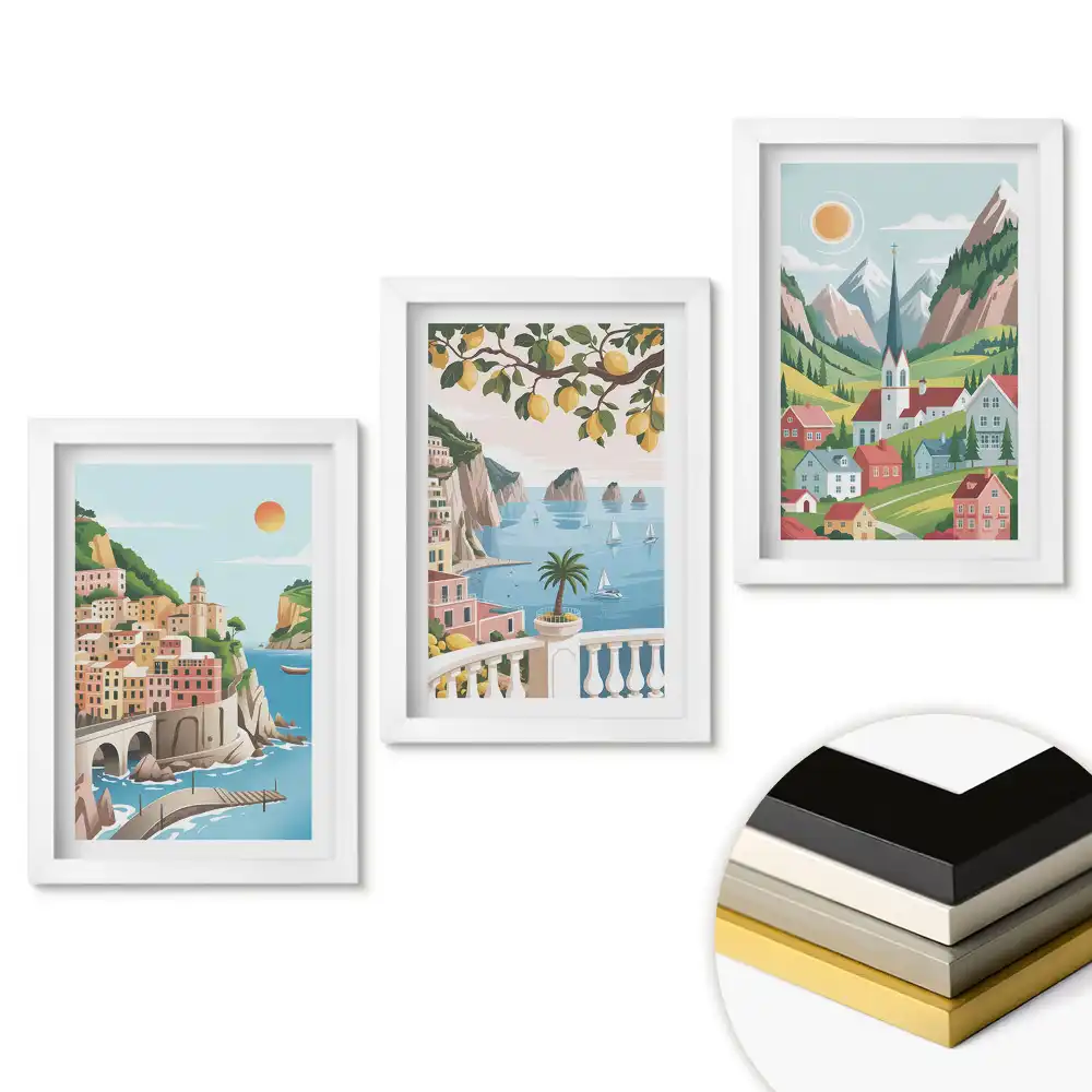 Triptych v rámu Malebné výhledy na evropská města