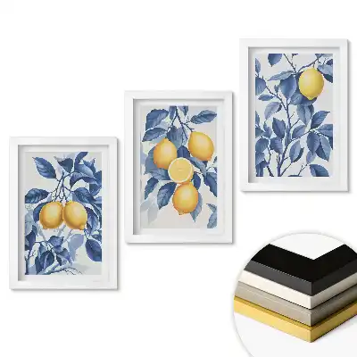 Set obrazů do obývacího pokoje Citronová inspirace v modrých odstínech