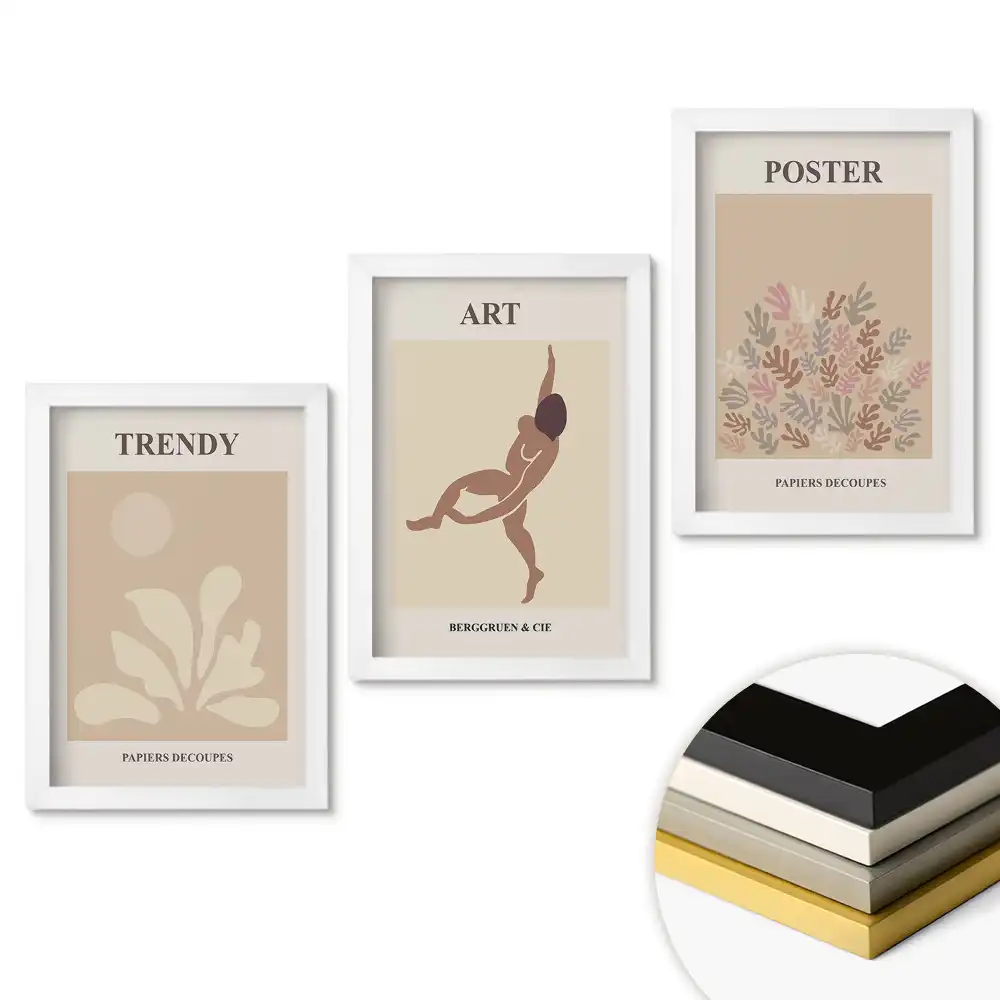 Triptych v rámu stylová grafika pro moderní interiéry