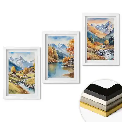 Triptych v rámu Malebné horské krajiny v akvarelu