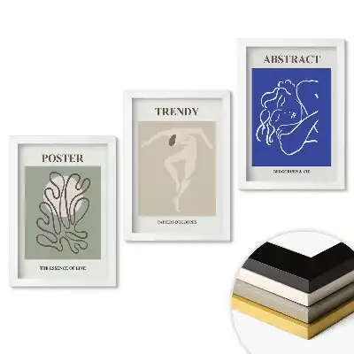 Moderní triptych v rámu s interiérovou grafikou