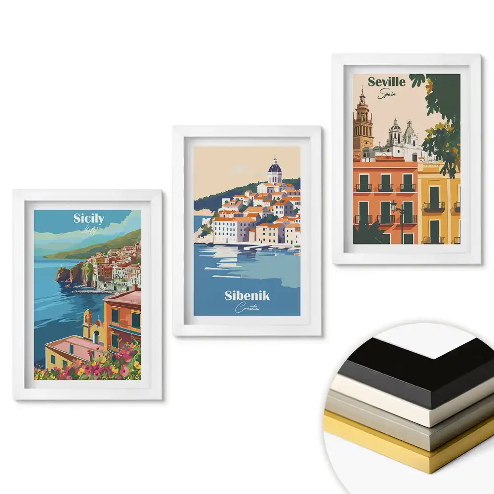 Triptych v rámu Okouzlující místa v Evropě v ilustracích