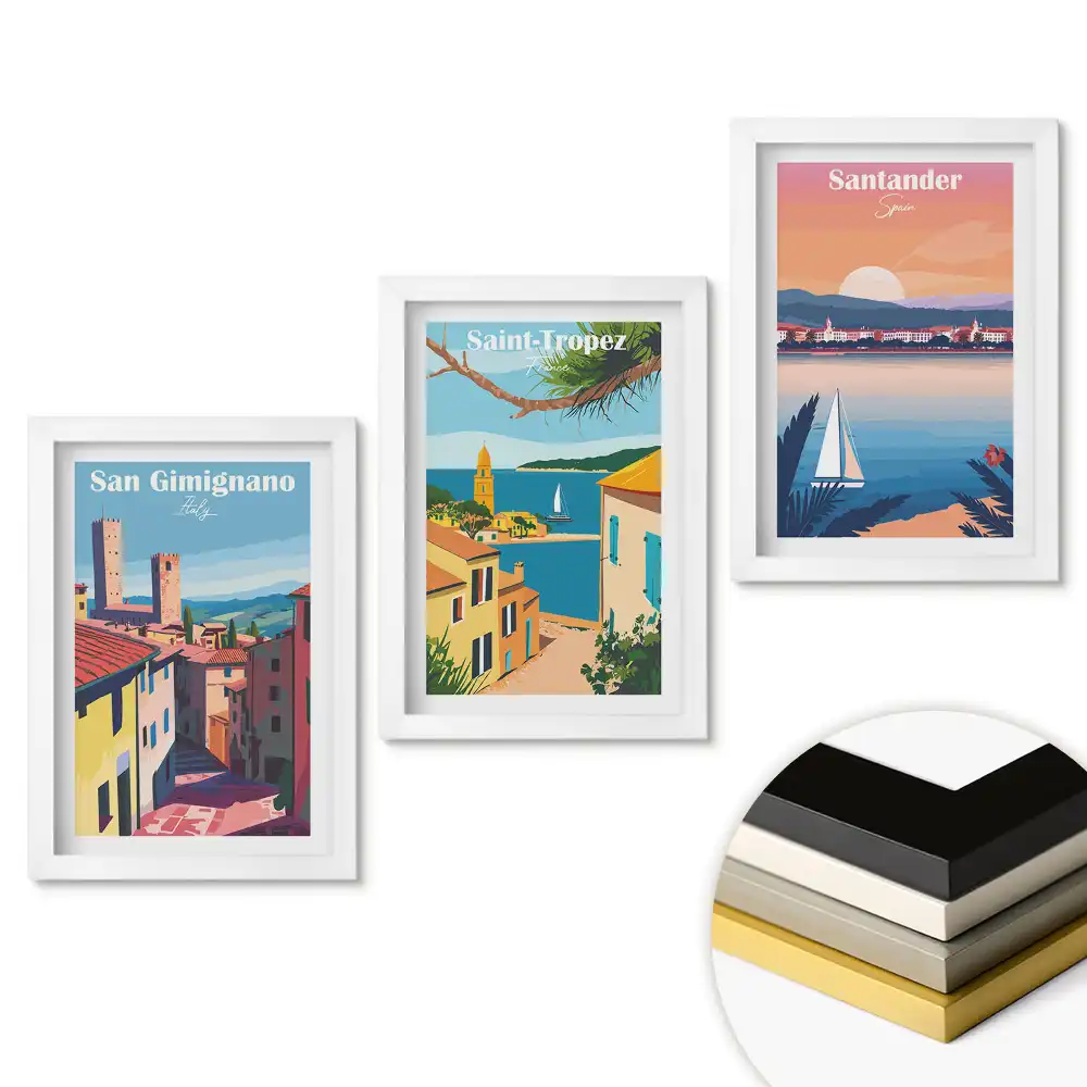Triptych v rámu Malebná evropská města u moře