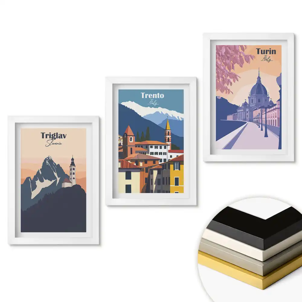 Triptych v rámu Krajiny Evropy: Triglav, Trento, Turín
