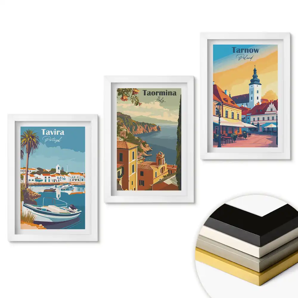 Triptych v rámu Malebná místa v Evropě v ilustracích