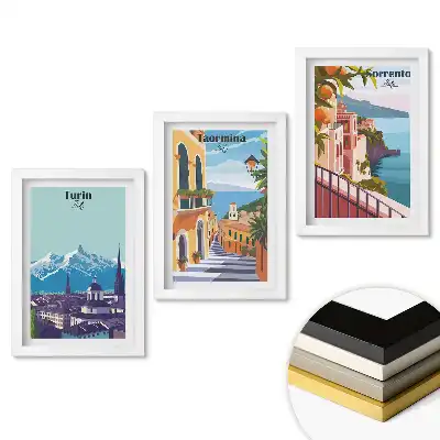 Italská města kouzlo a krása triptych v rámu