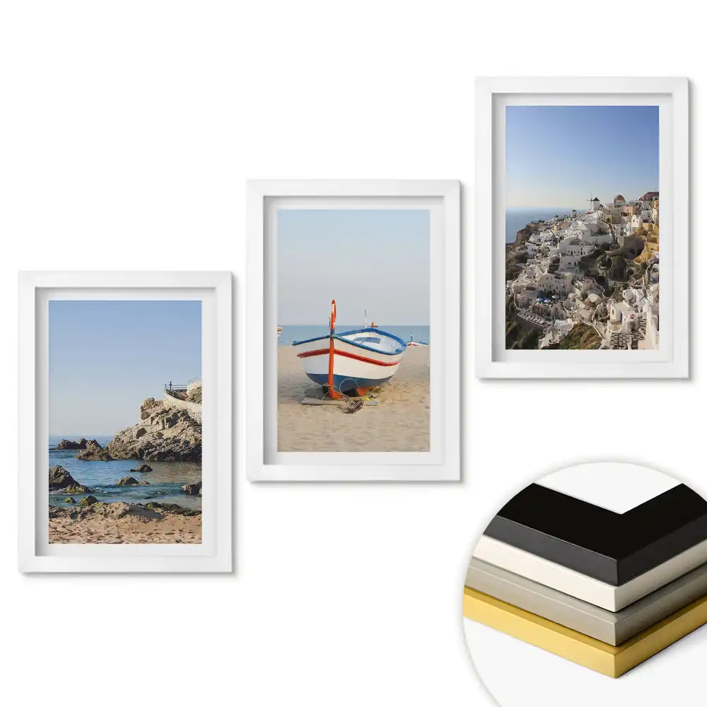 Triptych v rámu Malebné výhledy na moře a architektura