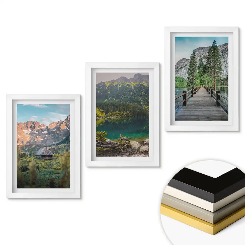 Triptych v rámu Malebná horská a lesní krajina