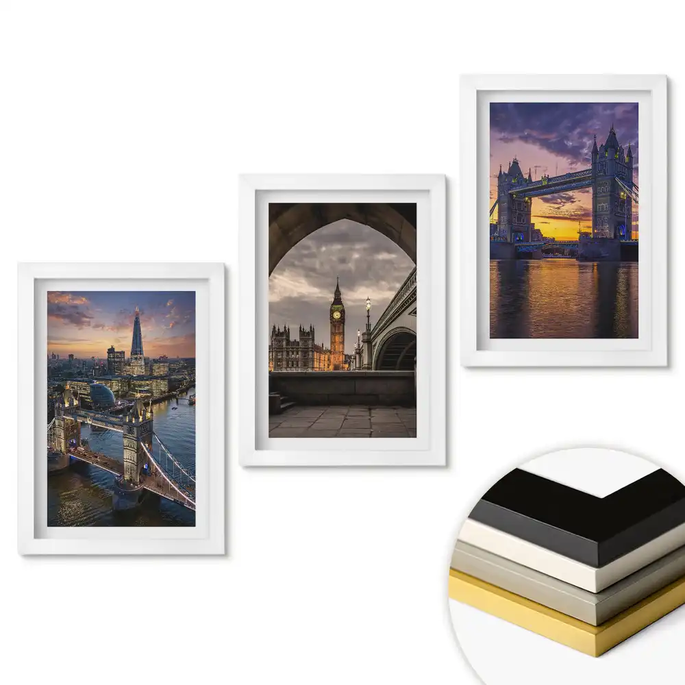 Triptych v rámu Výhledy na Londýn při západu slunce