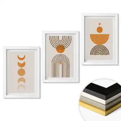 Triptych v rámu Abstraktní tvary v teplých odstínech