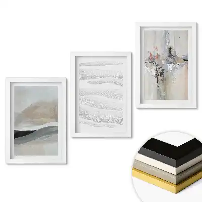Triptych Abstraktní krajiny v tlumených barvách v rámu