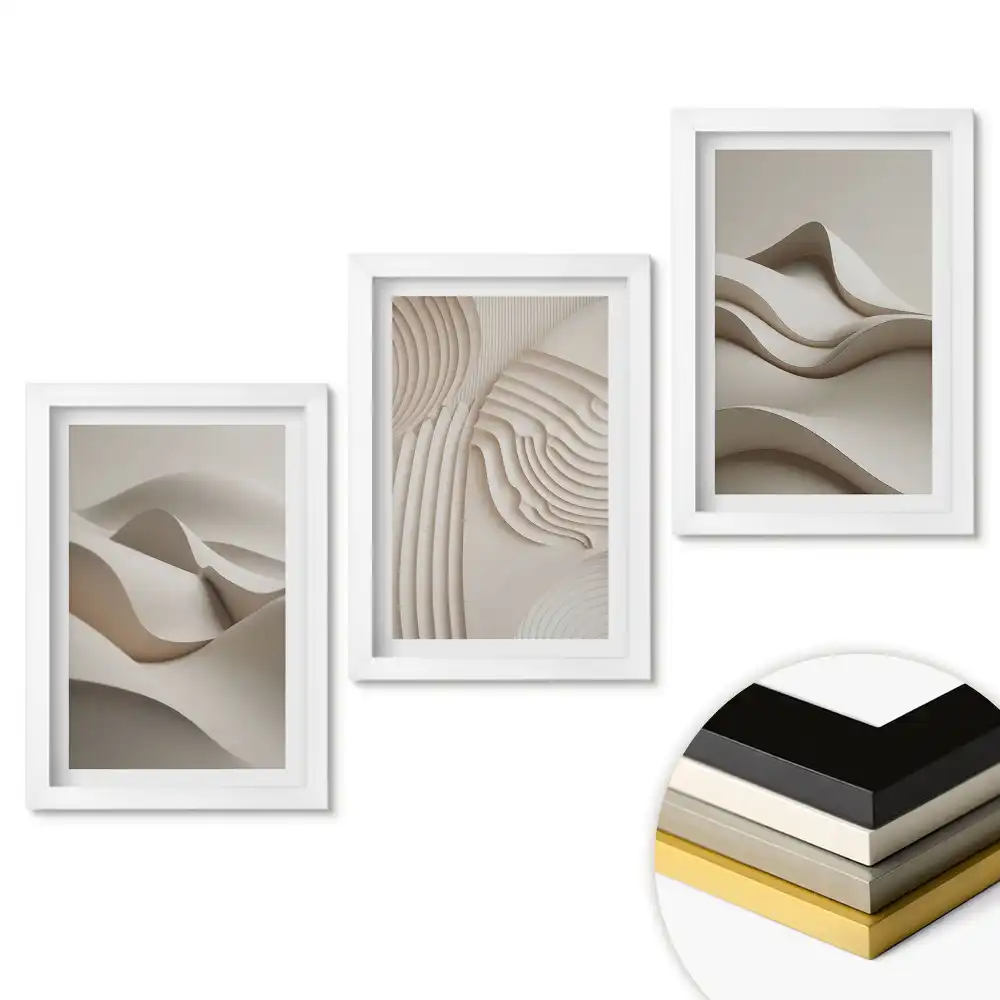 Triptych v rámu Abstraktní 3D vlny a struktury