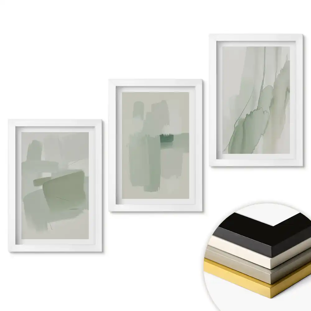 Triptych v rámu Abstraktní odstíny zelené v umění