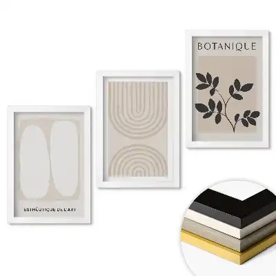 Triptych v rámu stylová grafika v neutrálních odstínech