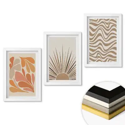 Moderní abstraktní triptych v rámu v teplých odstínech