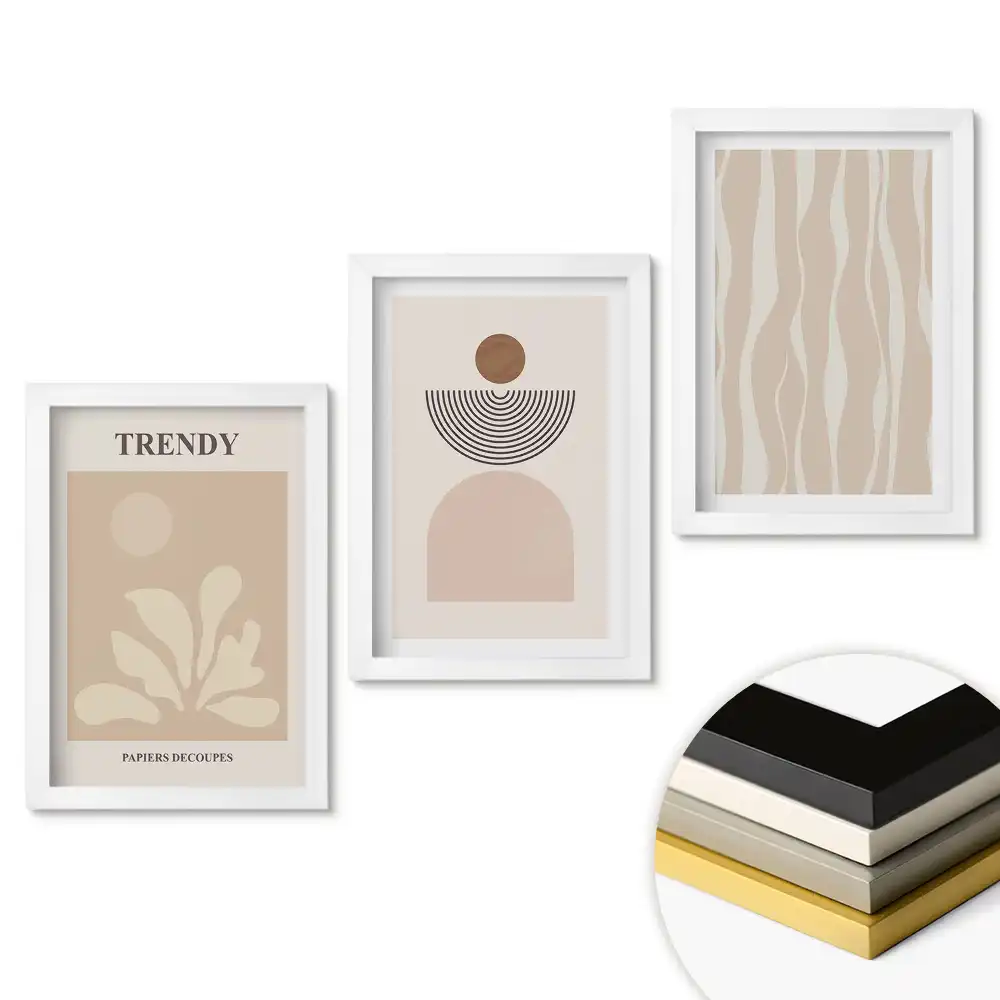 Triptych v rámu Moderní grafika v tlumených barvách