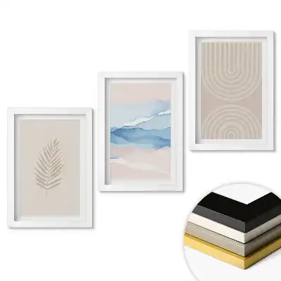 Minimalistická grafika v pastelových barvách triptych v rámu