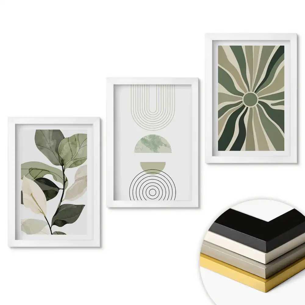 Triptych v rámu Zelené inspirace v minimalistickém stylu