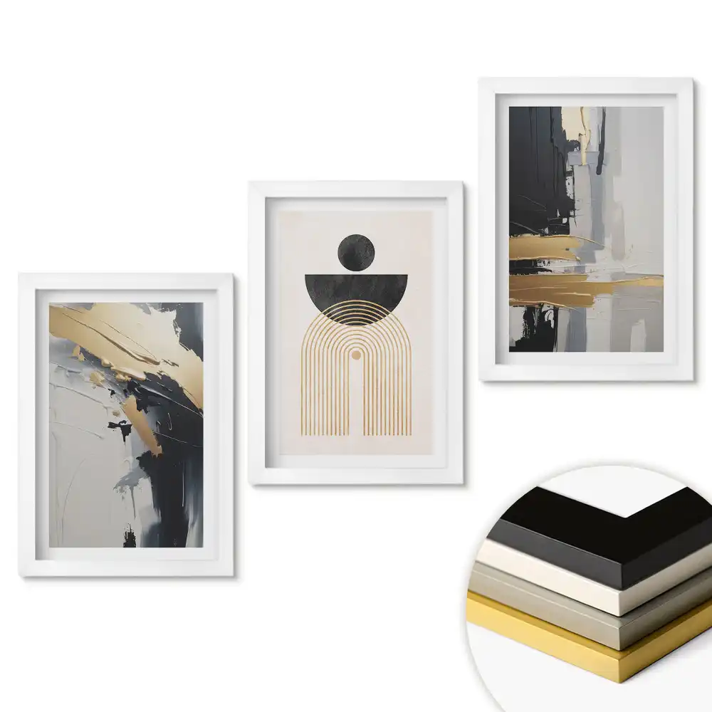 Triptych v rámu Abstraktní kompozice v tlumených barvách