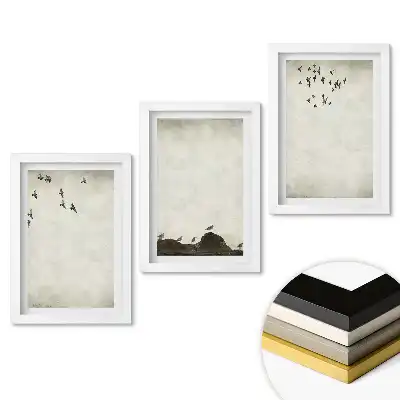 Triptych v rámu Ptáci letící nad krajinou
