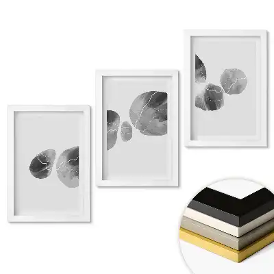 Triptych v rámu Abstraktní listy v odstínech šedé