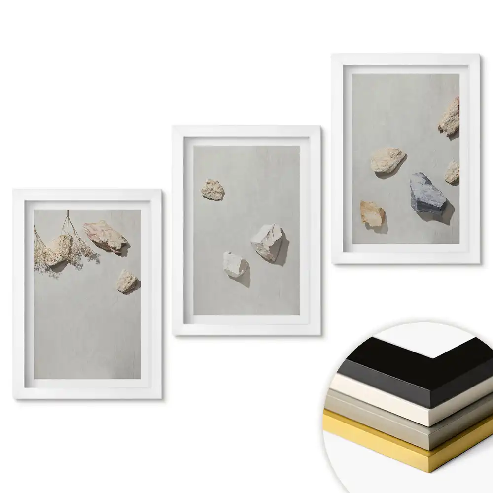 Triptych v rámu Přirozená krása kamenů a rostlin