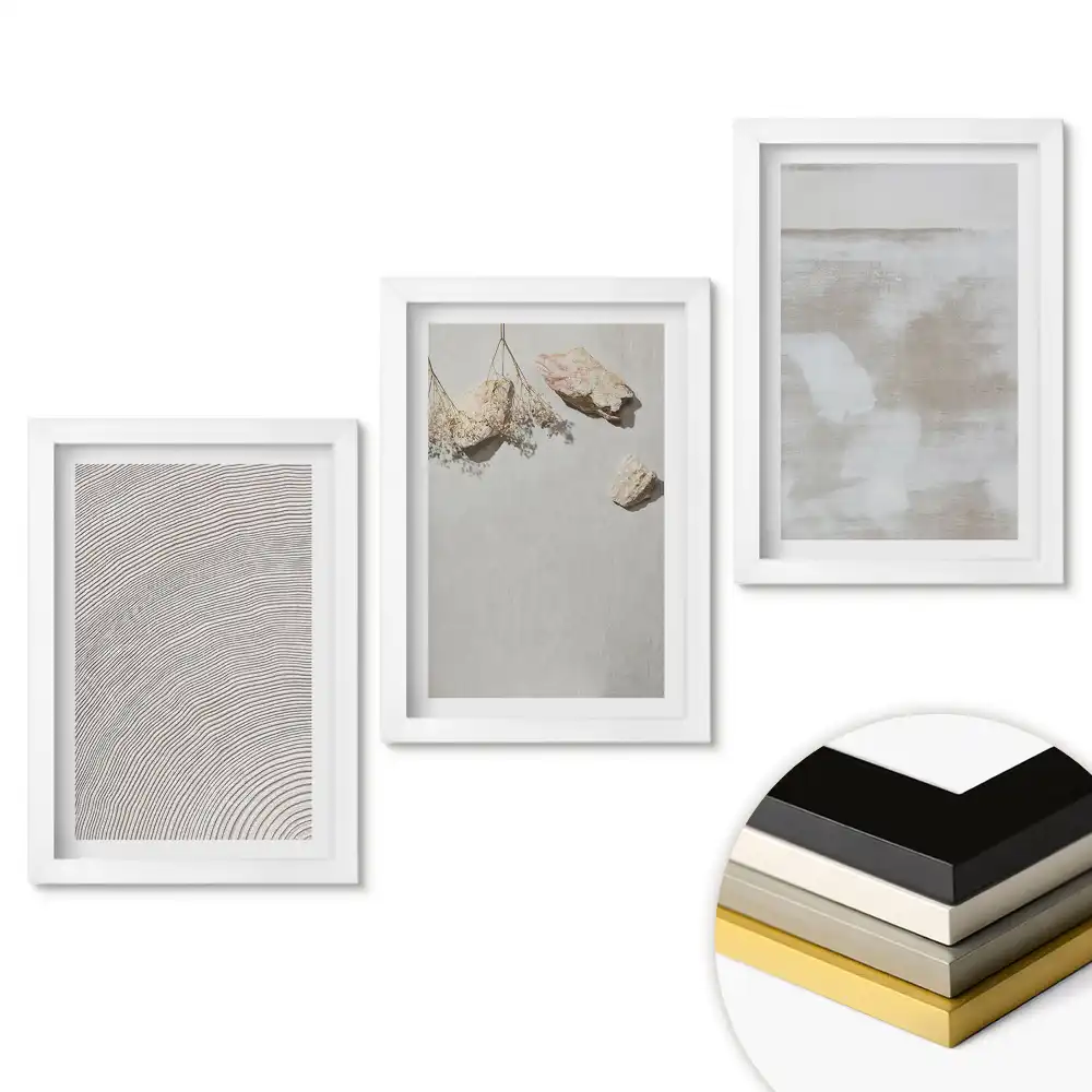 Triptych v rámu Moderní vzory na neutrálním pozadí