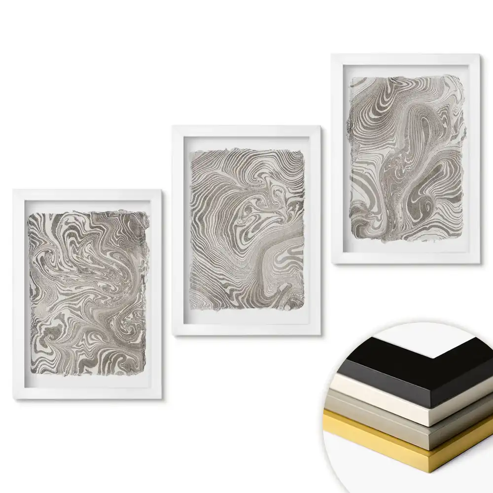 Triptych v rámu Abstraktní vlny v odstínech šedé