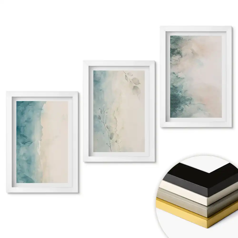 Triptych v rámu Abstraktní akvarely v jemných barvách