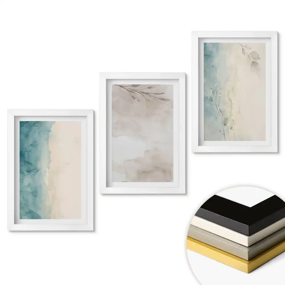 Triptych v rámu Abstraktní akvarely v jemných barvách
