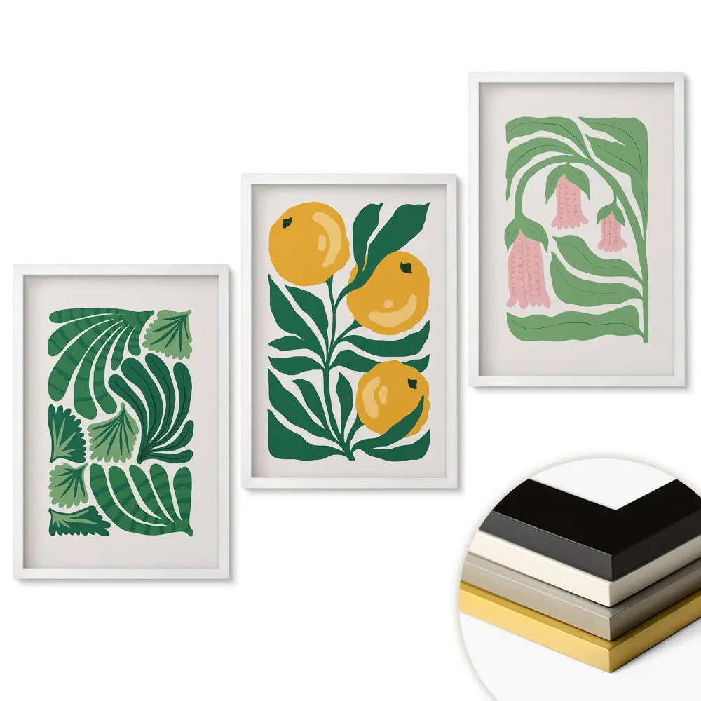 Triptych Ovocné inspirace v rámu v zelené barvě