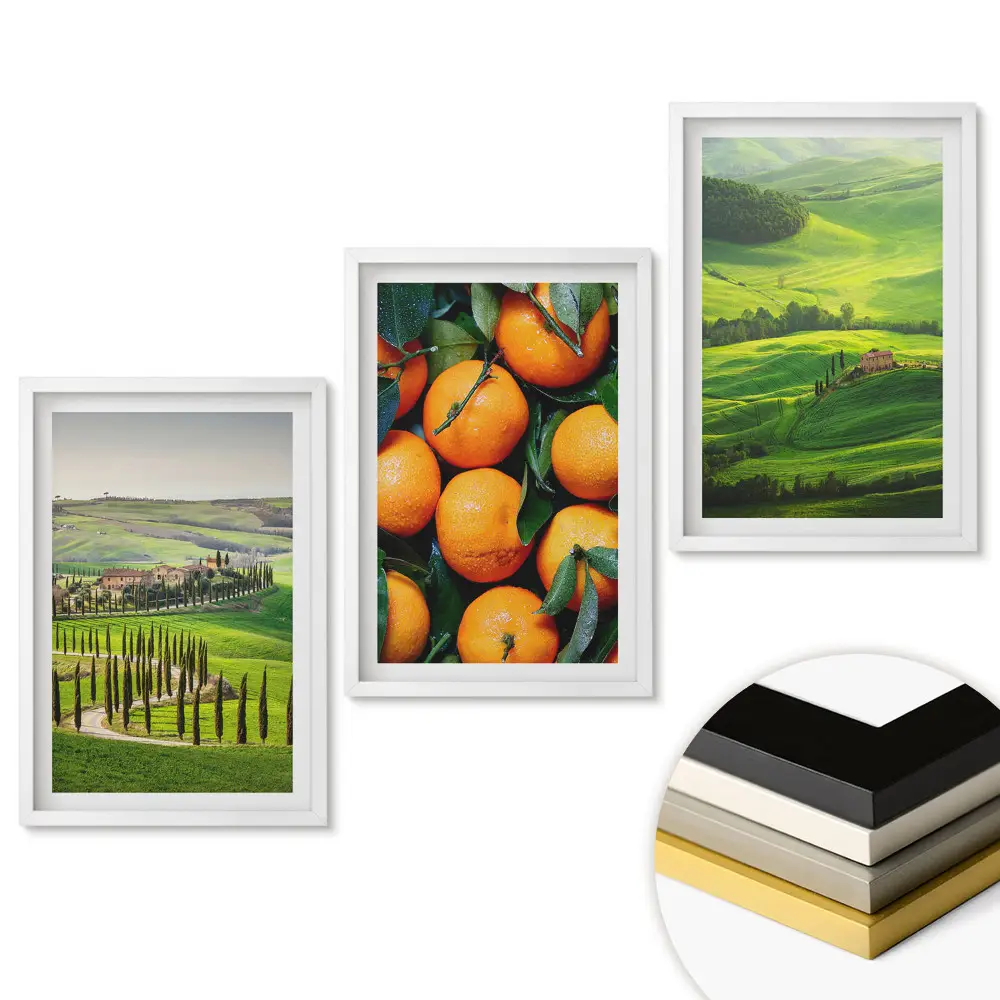 Triptych v rámu Zelené kopce a šťavnaté pomeranče