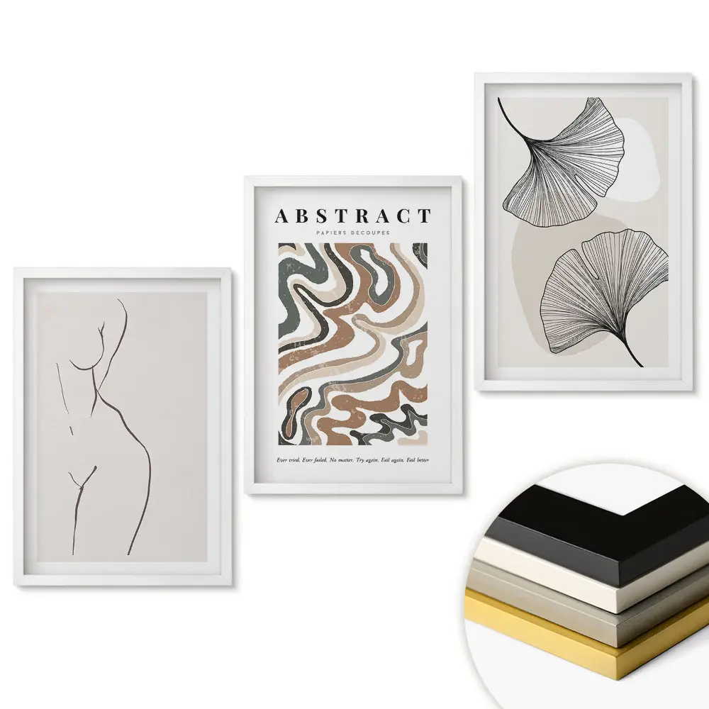 Triptych v rámu Abstraktní krása v jemných liniích