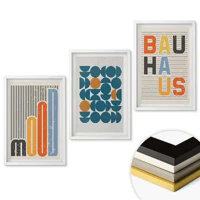 Triptych v rámu s moderní grafikou ve stylu Bauhaus