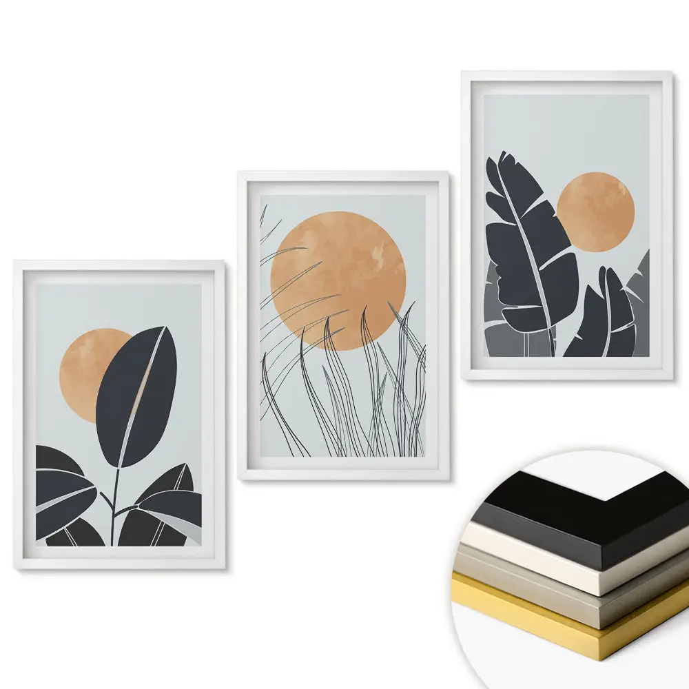 Triptych v rámu Krajina s rostlinami a sluncem