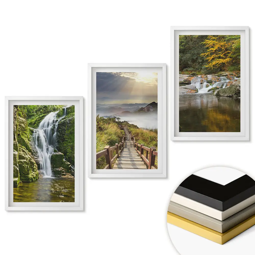 Triptych v rámu Vodopády a malebná přírodní krajina