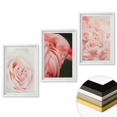 Triptych v rámu Jemné odstíny růžové a květiny