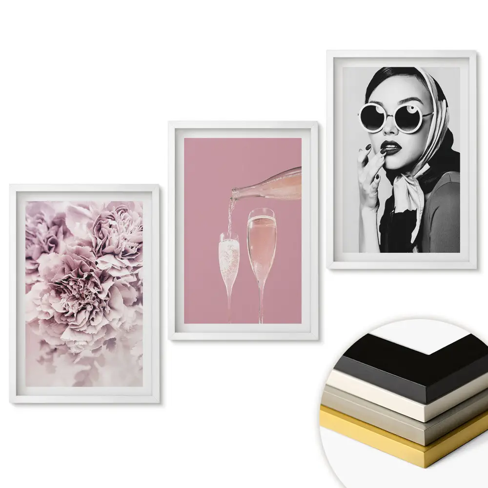 Triptych v rámu Elegance v růžové a černé