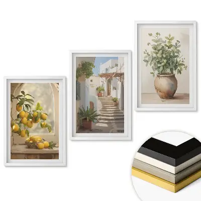 Triptych v rámu Citrony, schody a rostliny