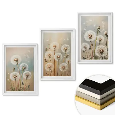 Triptych v rámu Nádherné pampelišky v pastelových odstínech