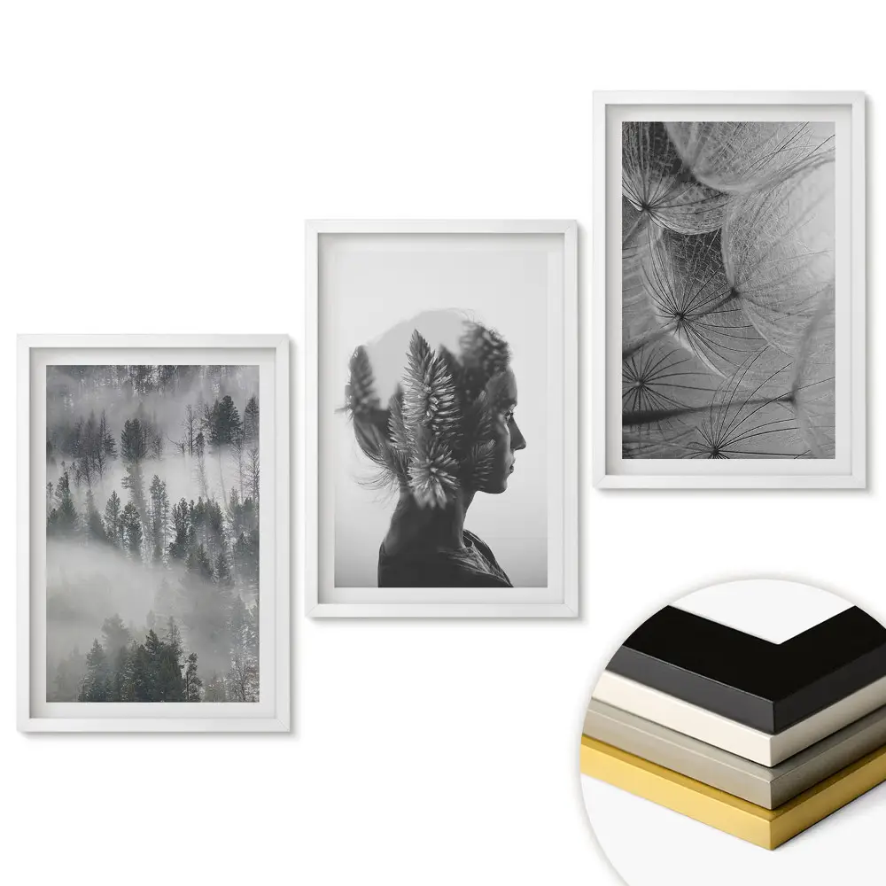 Set obrazů do obýváku Příroda a odrazy v minimalistickém stylu