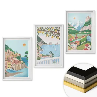 Triptych v rámu Malebné krajiny z různých regionů