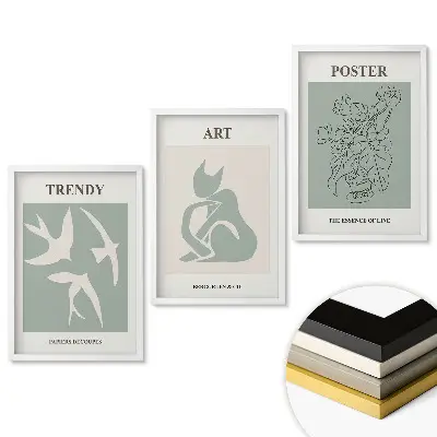 Triptych v rámu moderní grafika v tlumených barvách
